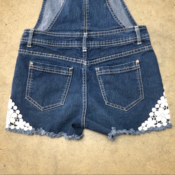 Kids Jordache Shortalls  Size 10-12 Large Embroider Denim Overalls Shorts Girls - Picture 15 of 15